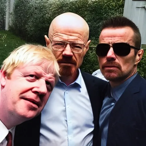 Prompt: Walter White and Boris Johnson selfie