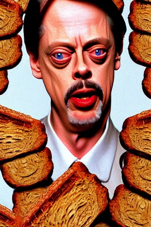 Image similar to film still of steve buscemi made out of bread in the royal tenenbaums, 4 k