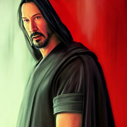 Image similar to keanu reeves as darth revan, artstation hall of fame gallery, editors choice, #1 digital painting of all time, most beautiful image ever created, emotionally evocative, greatest art ever made, lifetime achievement magnum opus masterpiece, the most amazing breathtaking image with the deepest message ever painted, a thing of beauty beyond imagination or words, 4k, highly detailed, cinematic lighting