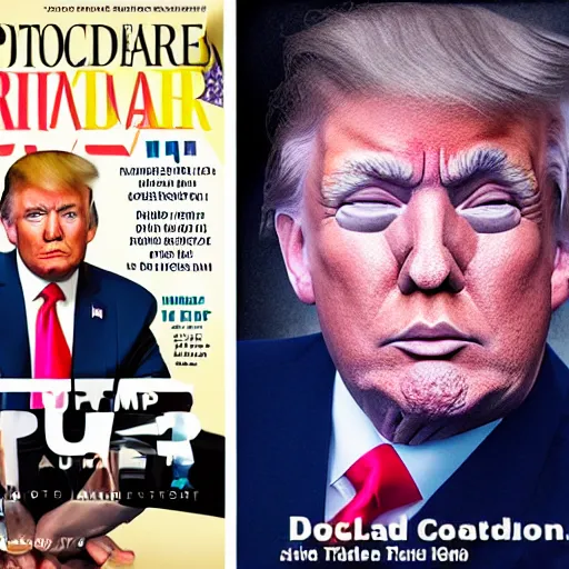 Image similar to photorealistic still portrait photograph of donald trump looking at the camera, diaper baby outfit, depth of field, soft focus, highly detailed, intricate, realistic, national geographic cover, textured detailed skeleton, time magazine cover, dark studio background