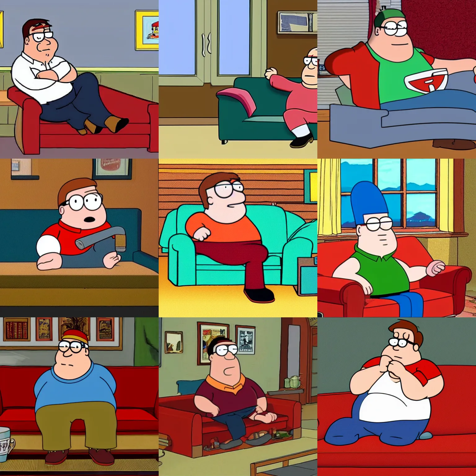 Prompt: Peter Griffin sitting on a couch watching tv