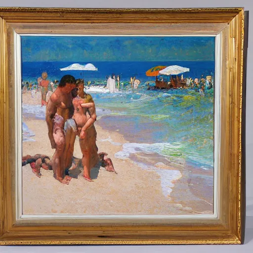 Image similar to oil paint impasto reliefs, italian beach scene, an artwork by charles w. bartlett and jackson pollack and colin campbell cooper