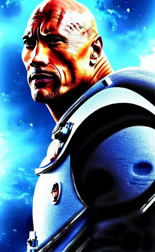 Prompt: dwayne the rock johnson wearing a space suit, very detailed face, 4 k upscaled high quality, digital art, realistic