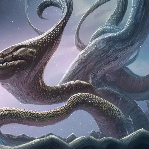 Image similar to living serpent constellation, extremely detailed, 8 k, fantasy, elegant, pale, highly detailed, digital painting, artstation, concept art, smooth, sharp focus, illustration,