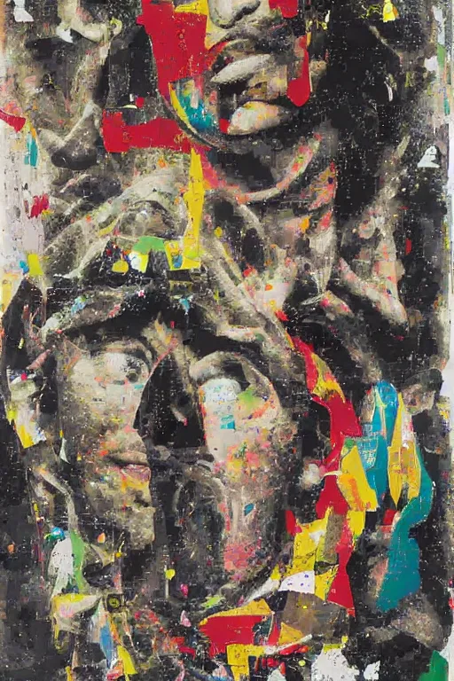 Image similar to afraid of being no good worthless person, by mimmo rotella