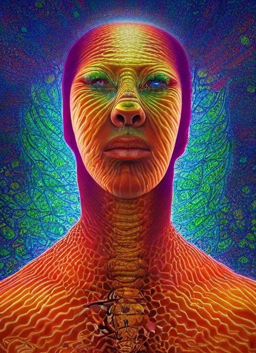 Prompt: portrait ultra dimensional bee entity, accidentally tripping on dmt and acid, psychedelic experience, overwhelming psychosis of self realization and burning awakening, ultra high definition, unreal engine 5, hyperrealism, masterpiece composition, by casey weldon, barclay shaw