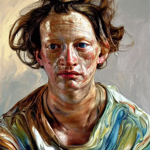 Image similar to high quality high detail painting by lucian freud and jenny saville, hd, holy person, turquoise