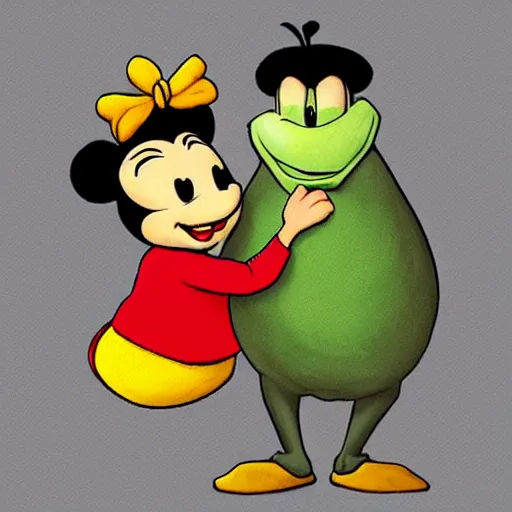 Prompt: an avocado disney character in love