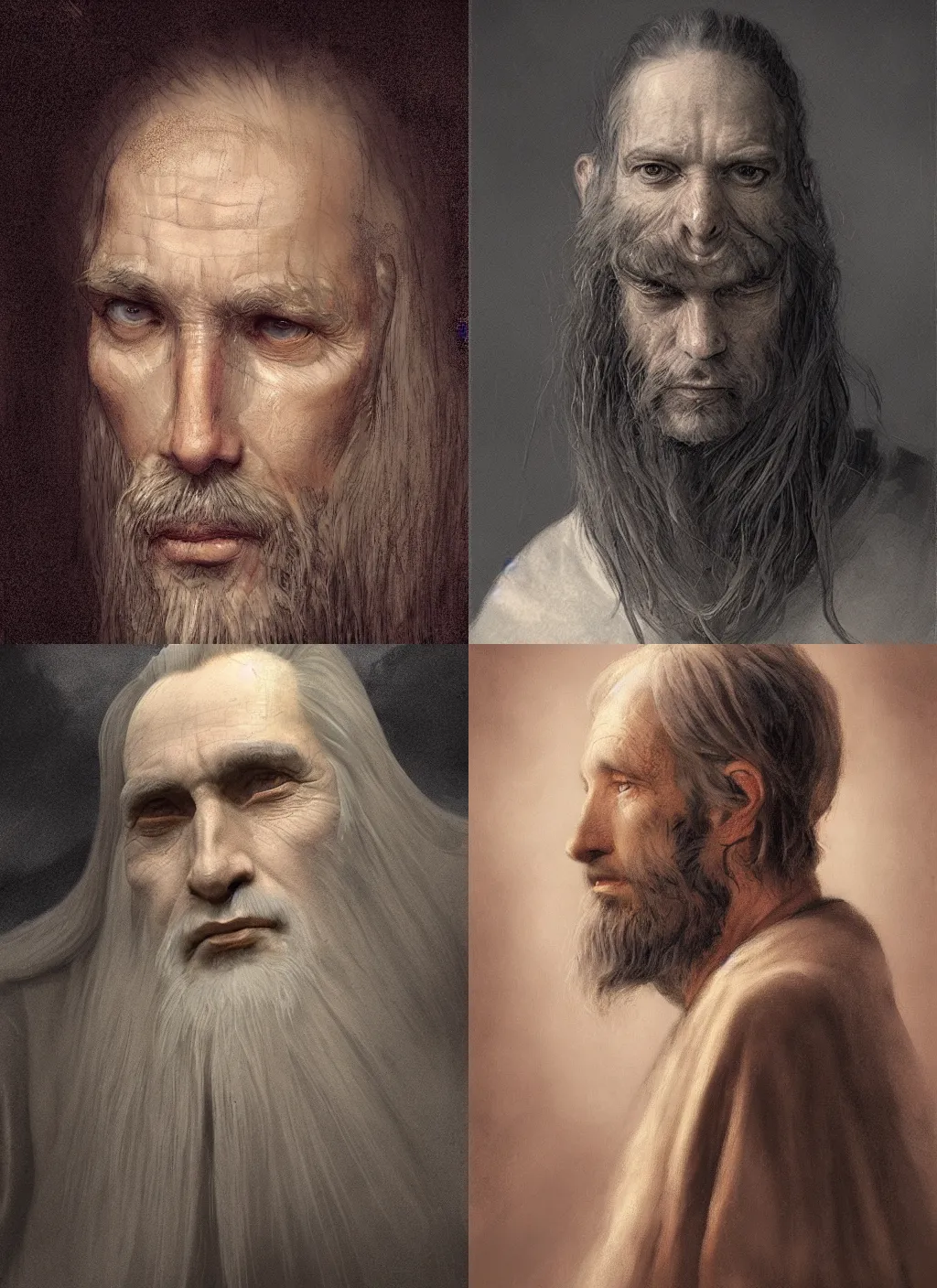 Prompt: portrait of a gentle and wise gobelin with long hairs in alan lee and marc simonetti and emil melmoth style , cinematic lighting