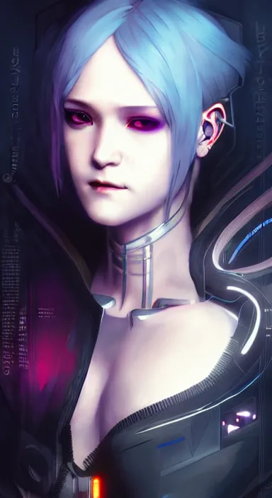 Image similar to Cyberpunk Portrait of Rem from Re:Zero. Beautiful digital art by Greg Rutkowski and Alphonse Mucha