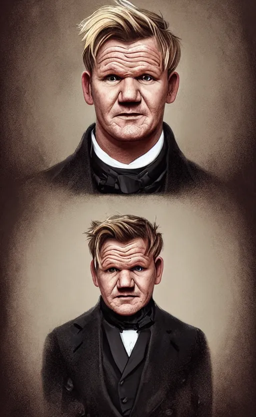 Prompt: Portrait of Gordon Ramsay as a victorian gentleman, male, detailed face, 19th century, highly detailed, cinematic lighting, digital art painting by greg rutkowski