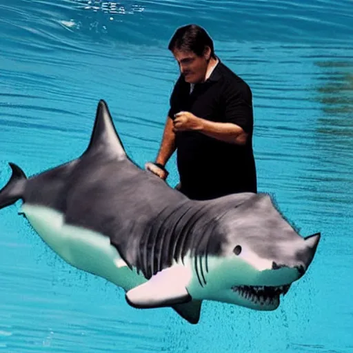 Prompt: Mark Cuban in the water with a shark costume