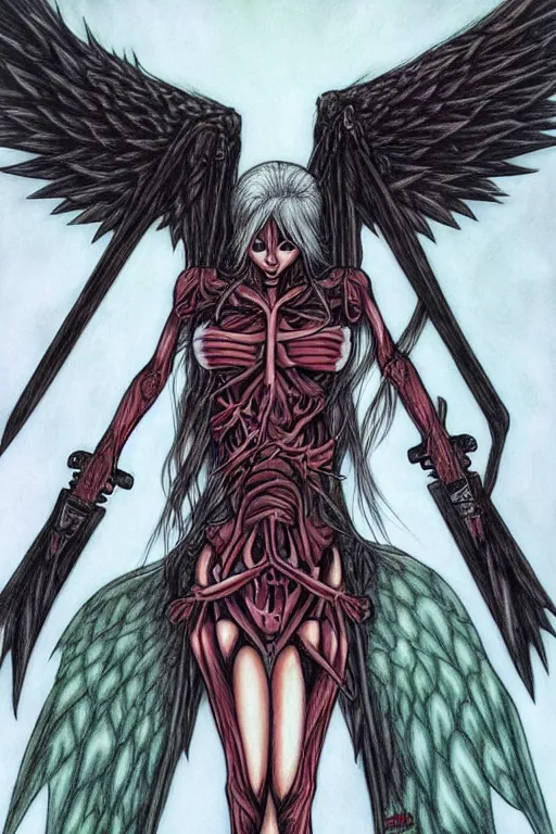 Image similar to human need death angel, realistic, art by tafy laplanche, colored by masashi kishimoto