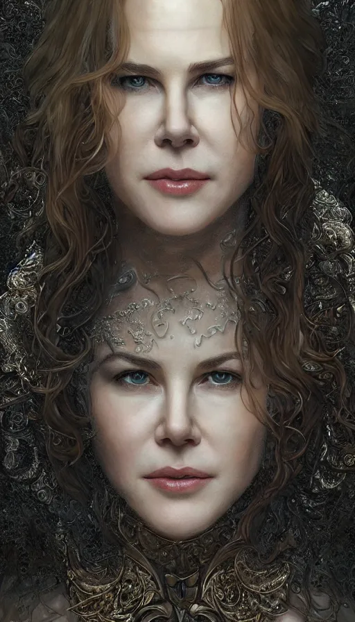 Prompt: young nicole kidman, fame of thrones, fibonacci, sweat drops, intricate fashion clothing, insane, intricate, highly detailed, surrealistic, digital painting, artstation, concept art, smooth, sharp focus, illustration, unreal engine 5, 8 k, art by artgerm and greg rutkowski and alphonse mucha