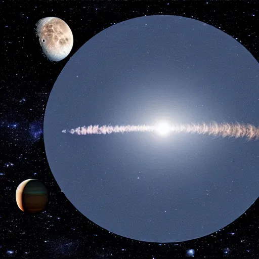 Image similar to a multilunar sky with 7 2 different sizes and separate moons in the skies of an alien planet
