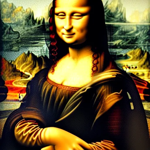 Prompt: mona lisa by leonardo da vinci with giant muscles, ultra detailed