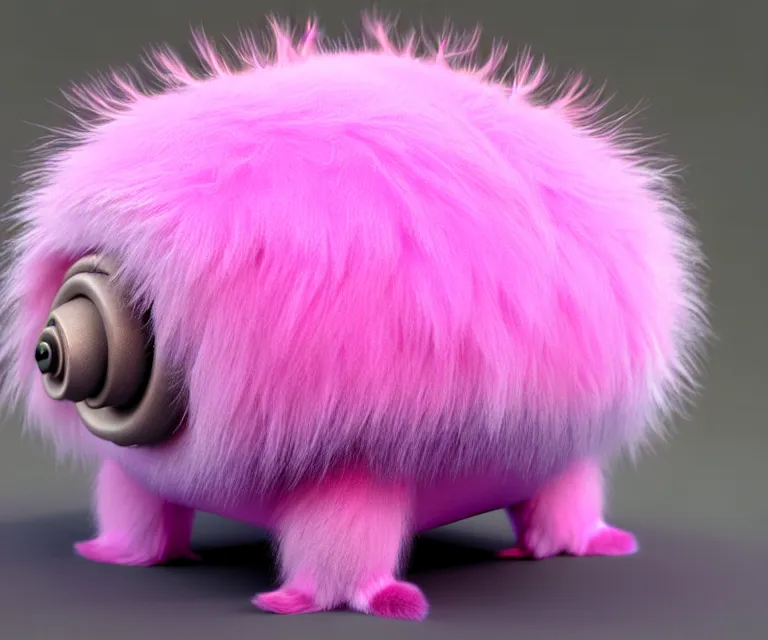 Image similar to high quality 3 d render hyperrealist very cute small tardiradiant, plush mascot, long spiky fluffy smooth hair, photo from the side, pink fluffy fur, vray, smooth background, artstation, ultra detailed