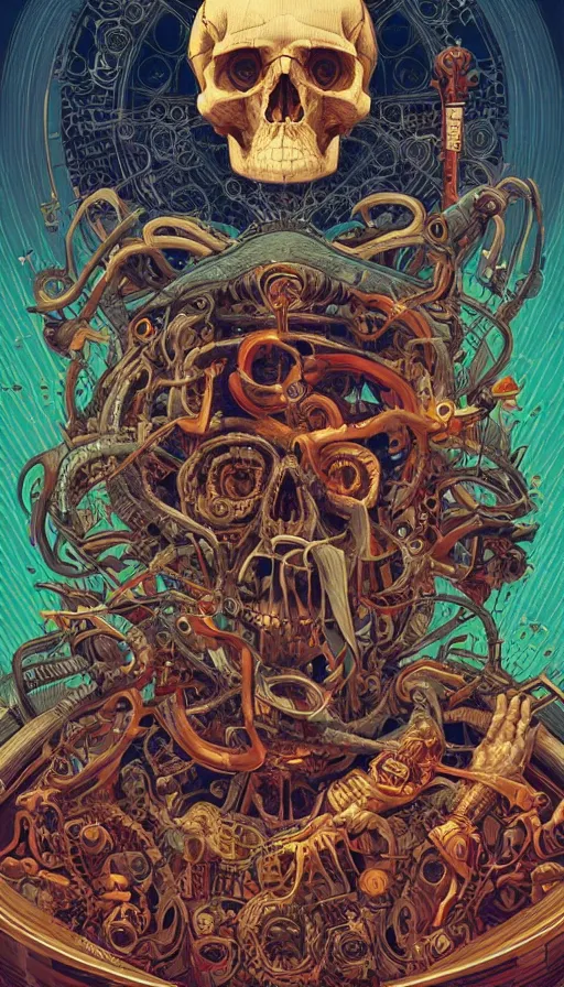 Image similar to The oracle of the skull gods, italian futurism, da vinci, Dan Mumford, Josan Gonzalez