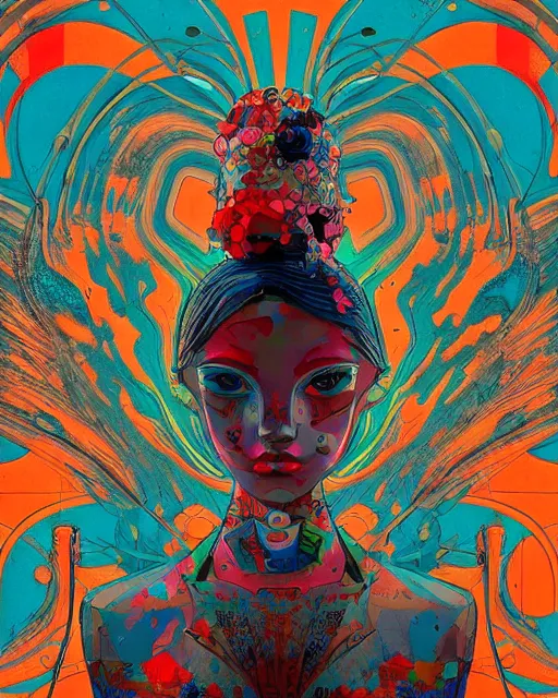 Image similar to mixed media, nouveau style, a brutalist designed, vivid colours, cryptic, mystical, pop surrealism by james jean, atmospheric, trending on artstation. 8 k masterpiece.