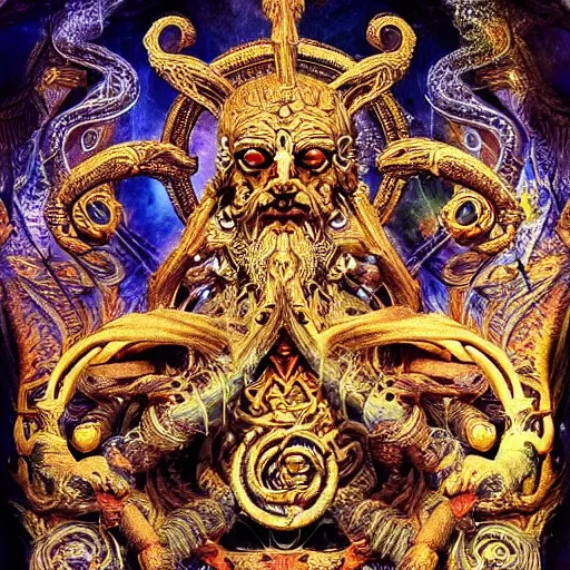 Image similar to the god of entropy, detailed, ornate, intricate, powerful, magic, chaos, ancient magic, deep magic, mysteries of the universe