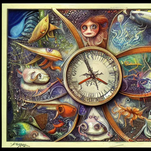 Image similar to detailed and sharp portrait of piscesthe fishes artistic zodiac artwork, mystic style, detailed, 8 k, detailed, symmetrical, by brian froud