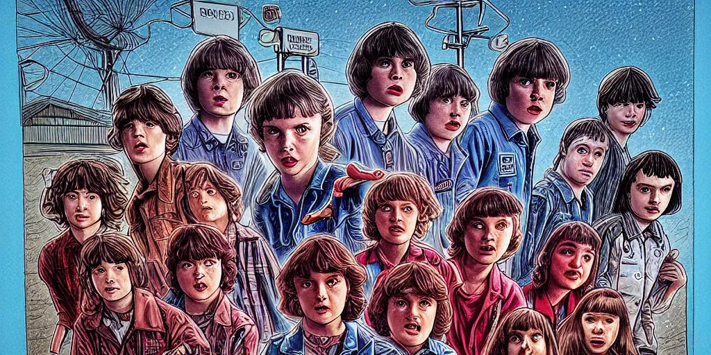Prompt: stranger things cast, drawn by moebius, detailed
