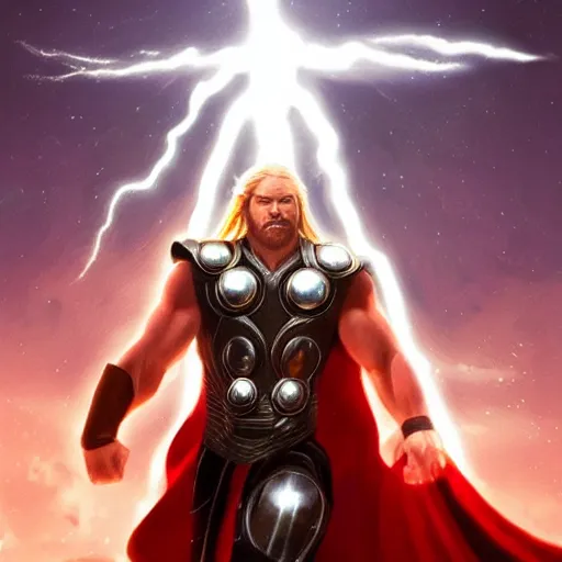 Prompt: Thor, God of Ligthning, Powerful!!!!, sparkling lightning, epic, fantasy art, artstation