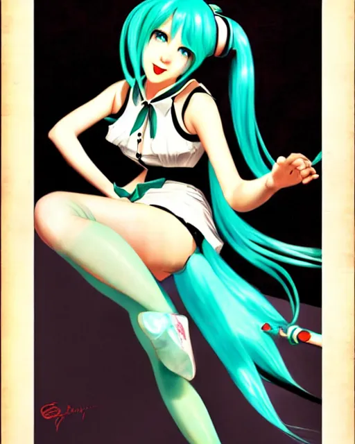 Image similar to Hatsune Miku by Gil Elvgren