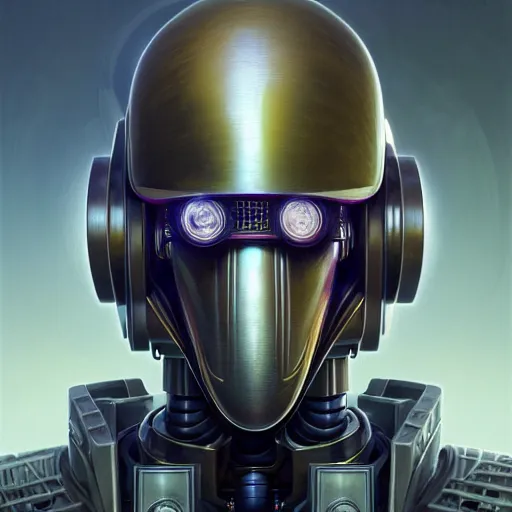 Image similar to low angle shot of a cyberpunk gazmask robot character, intricate, elegant, highly detailed, centered, digital painting, artstation, concept art, smooth, sharp focus, illustration, artgerm, Tomasz Alen Kopera, Peter Mohrbacher, donato giancola, Joseph Christian Leyendecker, WLOP, Boris Vallejo