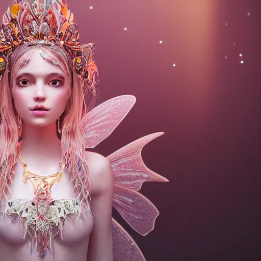 Image similar to portrait of fairy princess, glowing, ornate and intricate jewelry, jaw dropping beauty, glowing background lighting, white accent lighting, hyper detailed, fairy tale, 4 k octane render