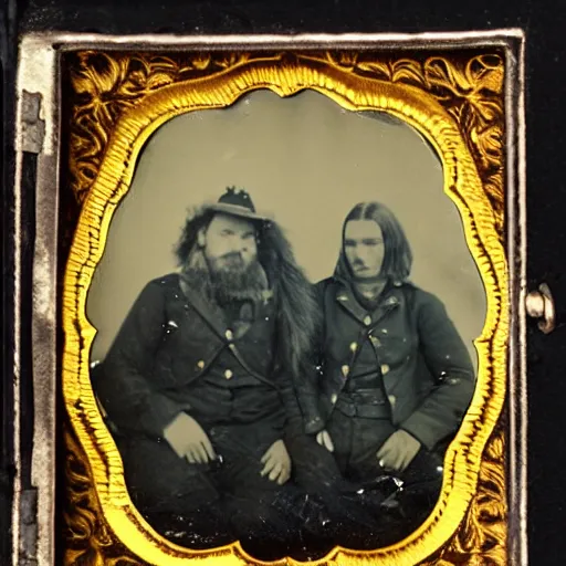 Image similar to tintype photo of hunters with a alien