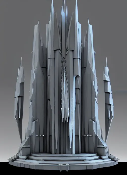 Prompt: 3 d sculpt of a minimalist spikey brutalist cyberpunk scifi tower futurist angular art deco cathedral architecture evil gothic tron arcane ruins, warhmmer 4 0 k spaceship inspired by the matrix, lotr, star wars, ilm, beeple, star citizen halo, mass effect, starship troopers, elysium, the expanse, high tech industrial, artstation unreal