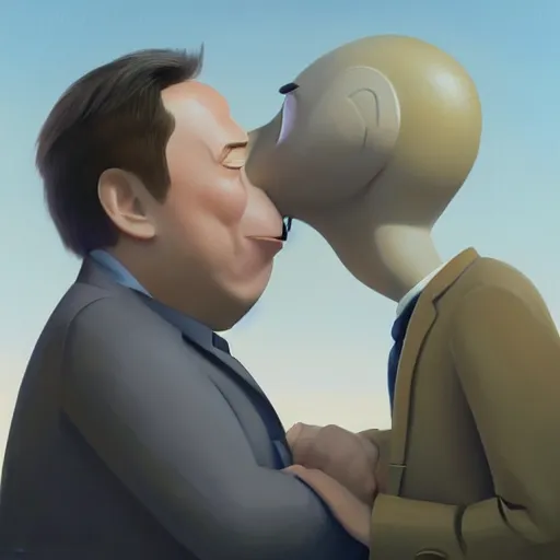 Prompt: goro fujita ilustration of elon musk kissing vladimir putin, painting by goro fujita, sharp focus, highly detailed, artstation