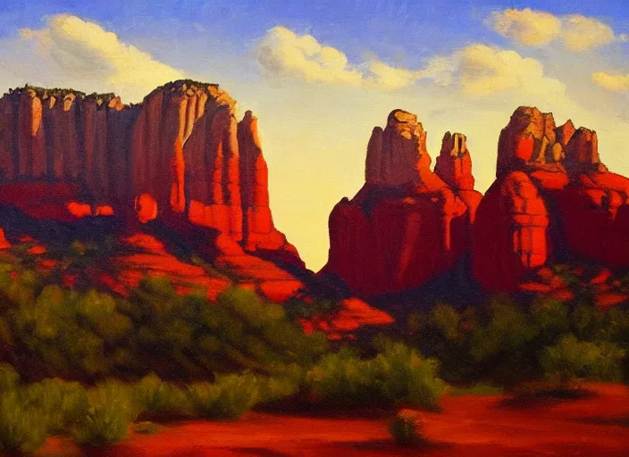 Prompt: sedona, arizona in the style of hudson river school of art, oil on canvas