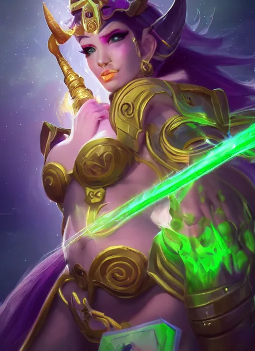 Image similar to divine soraka, from league of legends, health supporter, hyper detailed, green aura in her wand, digital art, trending in artstation, cinematic lighting, studio quality, smooth render, unreal engine 5 rendered, octane rendered, art style by klimt and nixeu and ian sprigger and wlop and krenz cushart