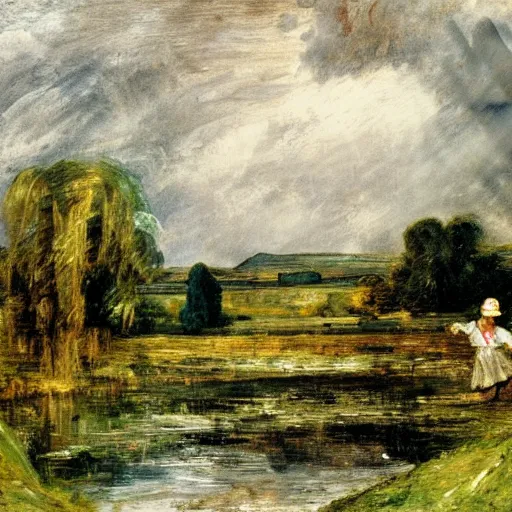 Prompt: the hay wain by john constable in the style of picasso W 1280