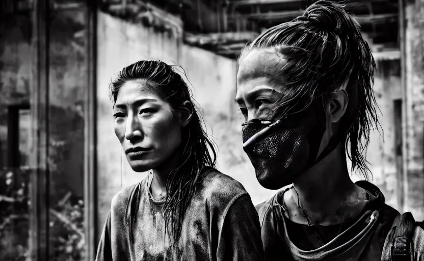 Image similar to cinestill 5 0 d candid photographic portrait by helen levitt of dichen lachman wearing rugged black mesh techwear on a dirtbike through an abandoned mall, extreme closeup, modern cyberpunk moody emotional cinematic, snow storm, 8 k, hd, high resolution, 3 5 mm, f / 3 2, ultra realistic faces, ex machina