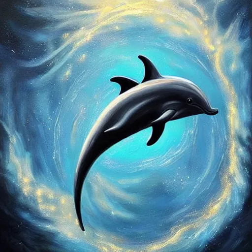 Prompt: painting, beautiful, dolphin, cosmic background, artstation