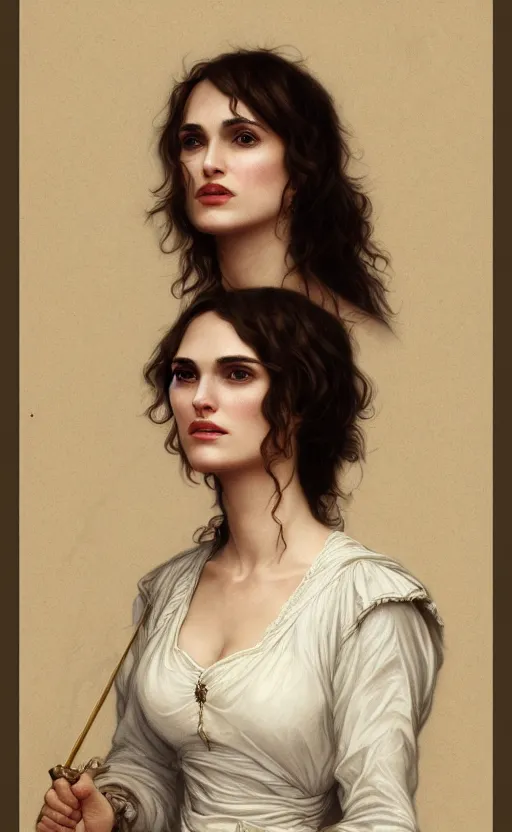 Image similar to winona ryder, kiera knightley, traditional corsican, intricate, highly detailed, artstation, illustration, jurgens, rutkowski, bouguereau