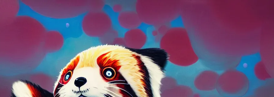 Image similar to red panda by takashi murakami,, beeple and james jean, aya takano color style, 4 k, super detailed, night sky, digital art, digital painting, celestial, majestic, colorful