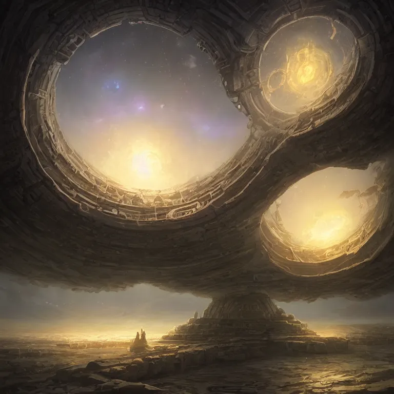 Image similar to Giant Floating Circular Ancient Sacred Sublime Cosmic Structure by Andreas Rocha