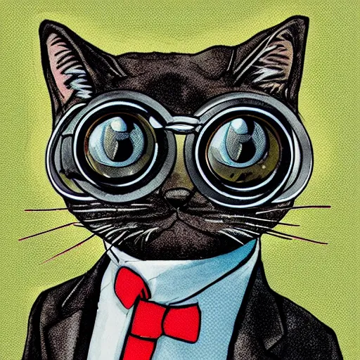 Image similar to a cat with binoculars and a suit in the style of arcane, portrait