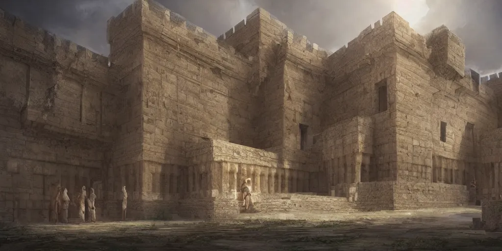 Image similar to A beautiful, perfect, impressive, amazing concept art digital CG painting of a acient mesopotamia castle, trending on ArtStation, Unreal Engine