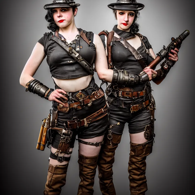 Image similar to full length photo of a very beautiful female dieselpunk warrior, 8 k, hdr, smooth, sharp focus, high resolution, award - winning photo