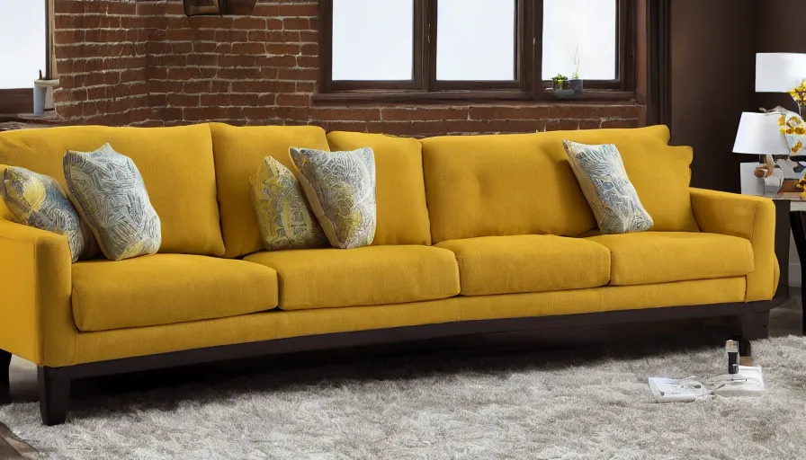 Image similar to product photo sofa in style of pikachu