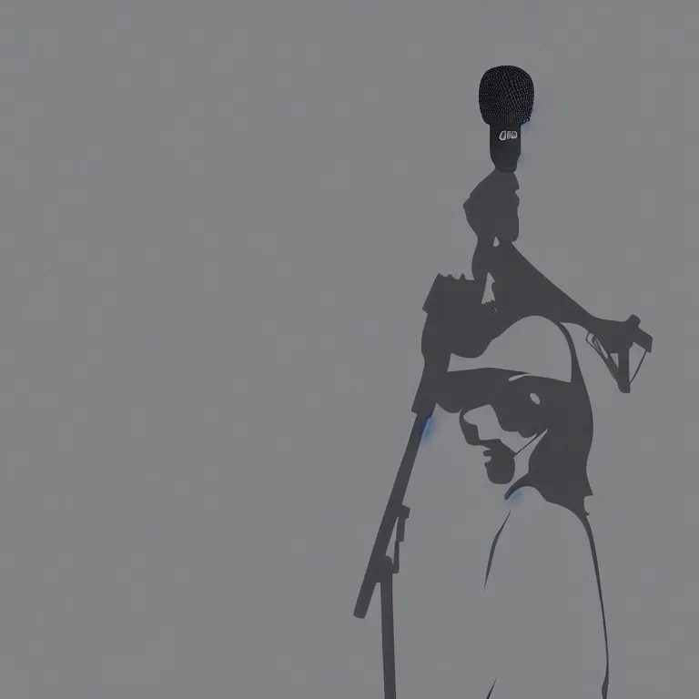 Prompt: silhouette of rapper performing with microphone, realistic, 4k