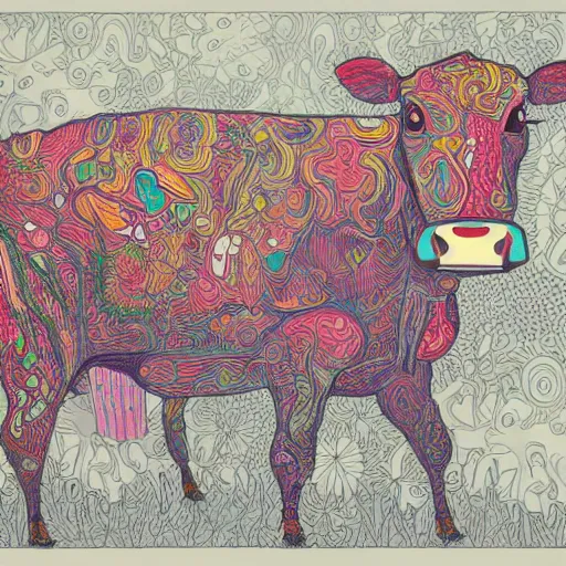 Prompt: a cow made up of milk, an ultrafine detailed illustration by james jean, intricate linework, bright colors, final fantasy, behance contest winner, vanitas, angular, altermodern, unreal engine 5 highly rendered, global illumination, radiant light, detailed and intricate environment