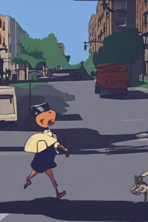 Prompt: still from vhs!! footage of snail!! cryptid walking down street