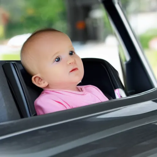 Prompt: baby driving a car