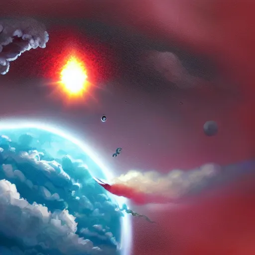 Prompt: a stunning wide angle view of a pokeball falling from a cliff into space, highly detailed clouds, artistic composition, sharp focus, intricate concept art, digital painting, colorful flat surreal design, hd, 8 k, artstation, ambient lighting